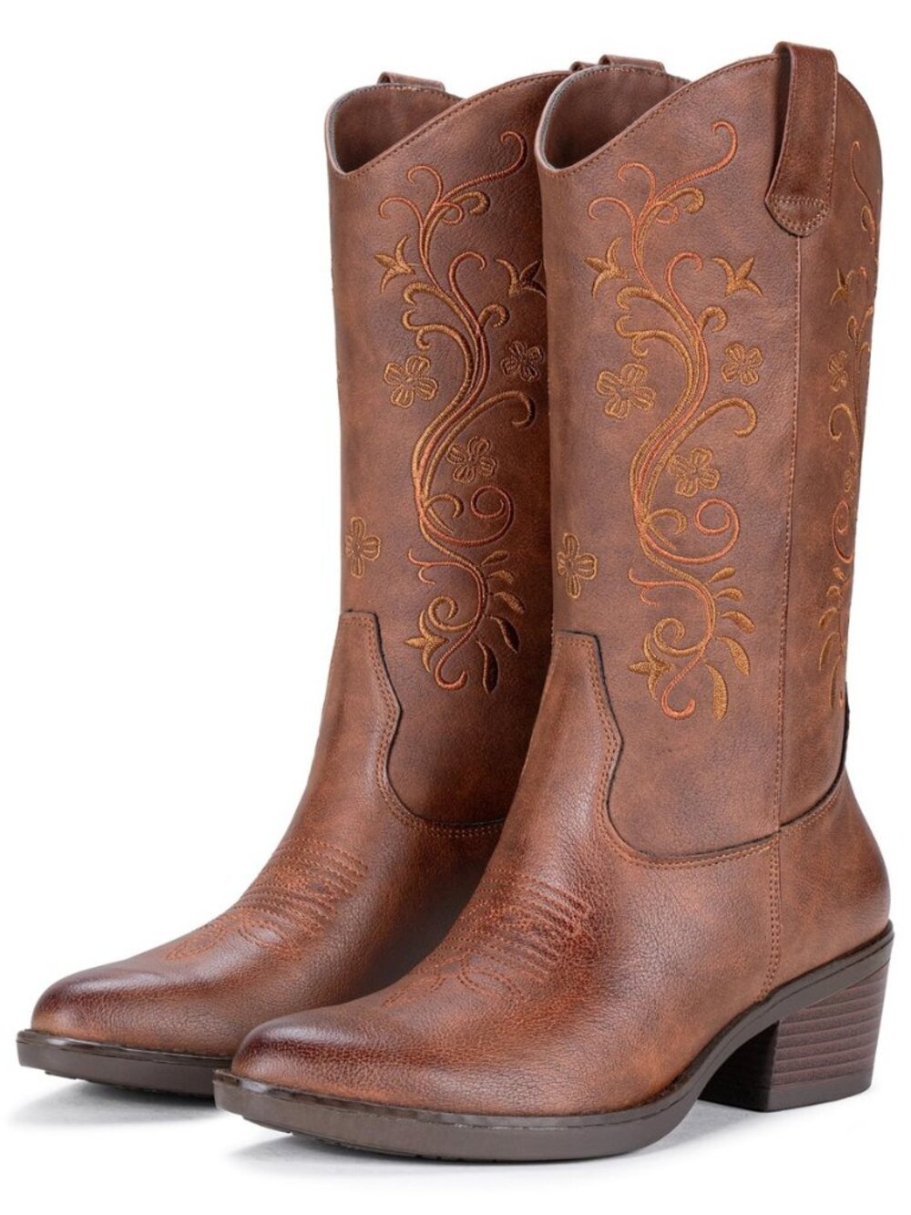 Women's Cowgirl Boots, Embroidered Pointed Toe Mid Calf Style